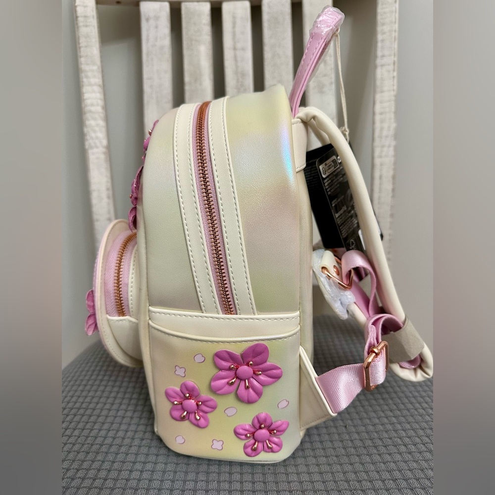 Loungefly Disney Stitch & Angel Pastel Cherry Blossom Iridescent Mini Backpack - Picture 2 of 8
